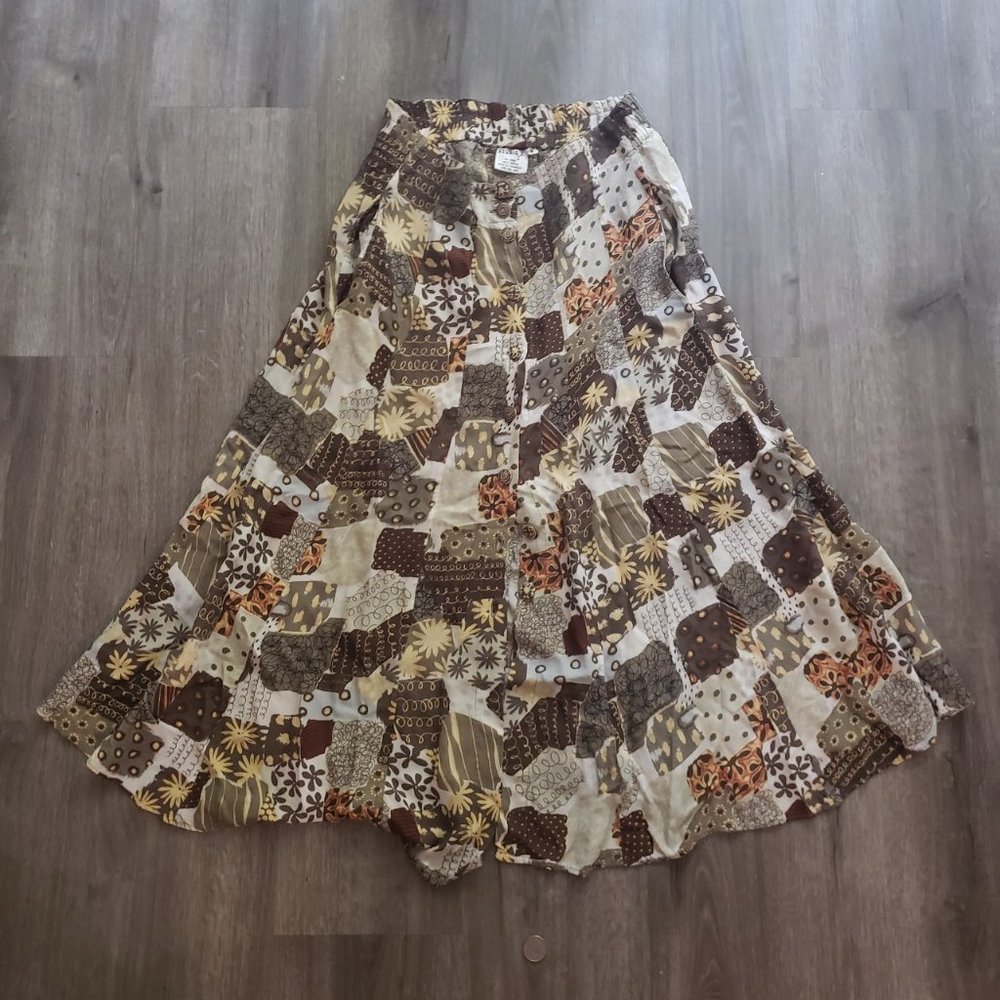 vintage patchwork dead stock maxi skirt 70's